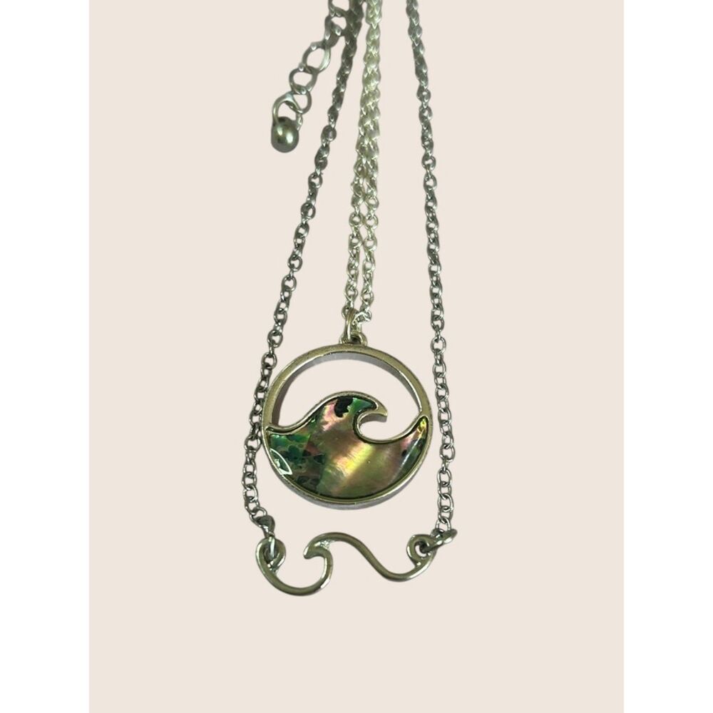 🌊 VTG ABALONE SHELL WAVE PENDANT NECKLACE BRACELET SET BEACH OCEAN BUNDLE LOT